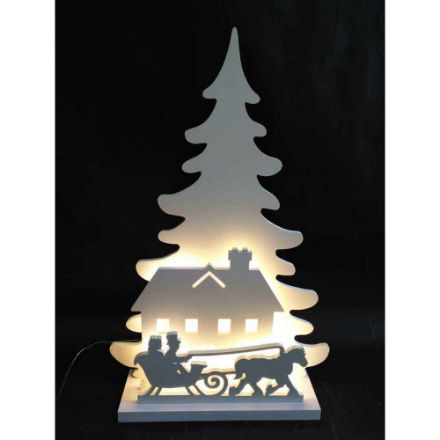 Agrandir l'image de Silhouette arbre/maison/traineau blanc LED 72cm Image de Silhouette arbre/maison/traineau blanc LED 72cm
