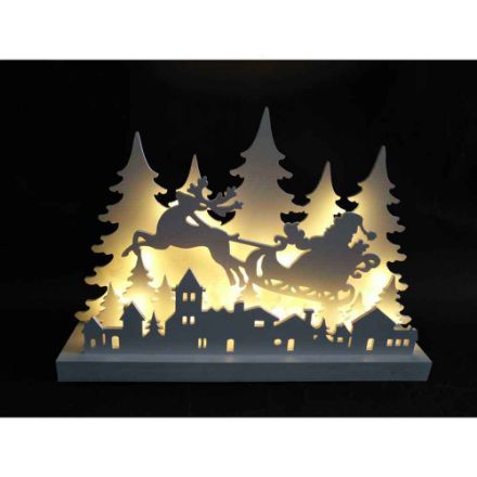 Agrandir l'image de Silhouette Renne+Traineau blanc LED 34cm Image de Silhouette Renne+Traineau blanc LED 34cm