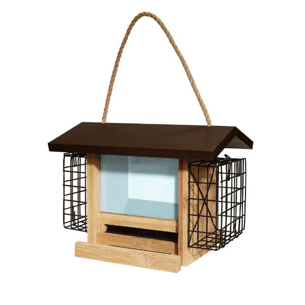 Image de mangeoire bambou pour graines et bloc de graisse