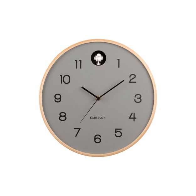 Image de Horloge murale Naturel Coucou en bois de bouleau gris souris - Karlsson