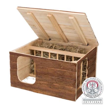 Agrandir l'image de Maison Hilke avec râtelier, en bois d'écorce Image de Maison Hilke avec râtelier, en bois d'écorce