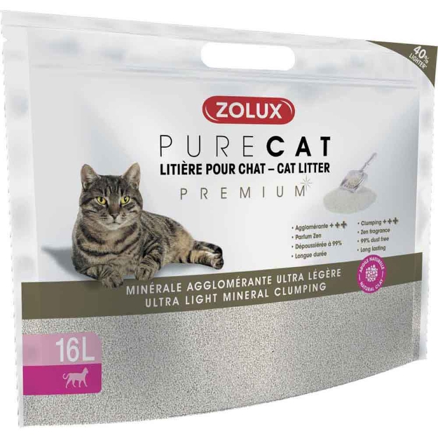 Image de litiere purecat agglomerante minerale ultra legere premium 15ll