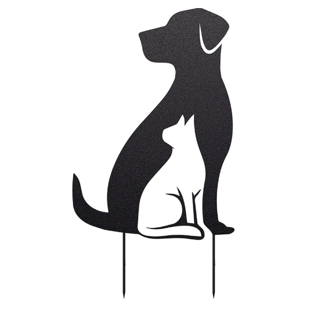 Image de silhouette sur pied, metallique noire chien et chat h 61 cm