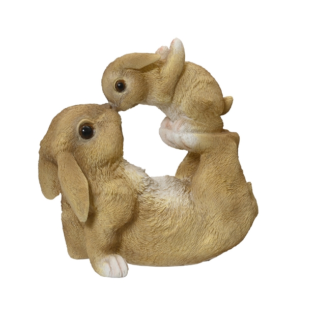 Image de Lapin polyresine avec petit lapin brun H17 - Decoris