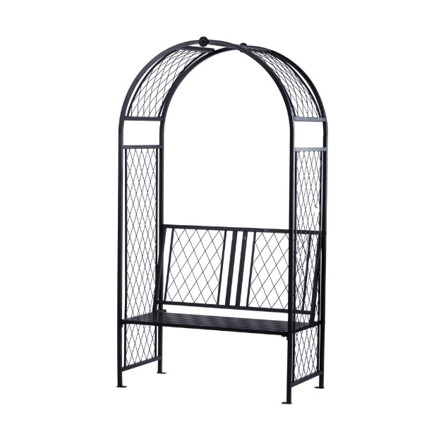 Image de arche treillis noire avec banc h 230 x 120 x 60 cm