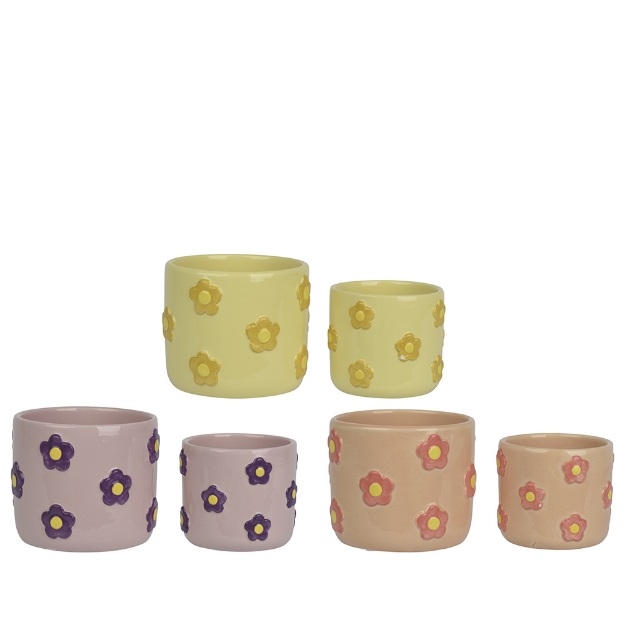 Image de Cache-pot dolomite fleurs dia. 9,50cm - Decoris