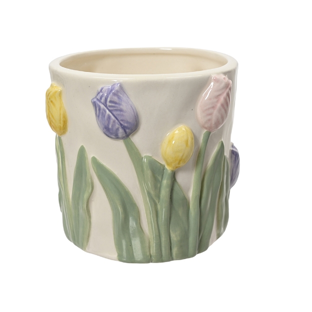 Image de Cache-pot dolomite tulipe - Decoris