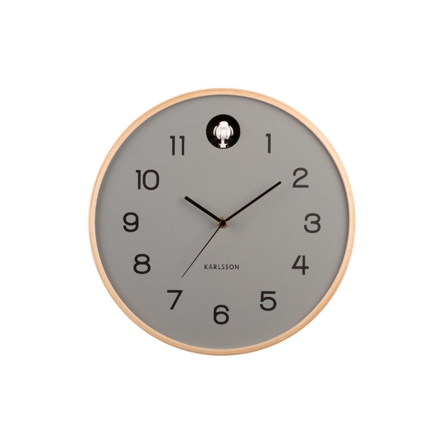 Image de Horloge murale Naturel Coucou en bois de bouleau gris souris - Karlsson