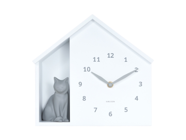 Image de Horloge murale Chat assis - Blanc - Karlsson