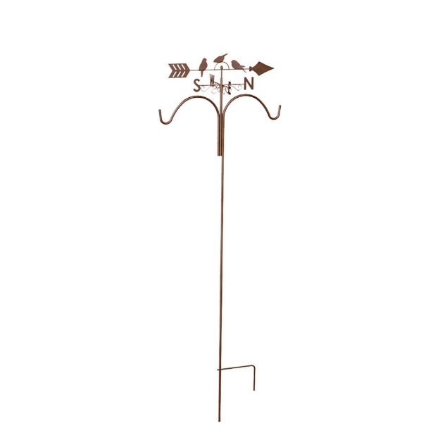 Image de potence 198 cm 2 crochets avec girouette decor oiseaux, rouille