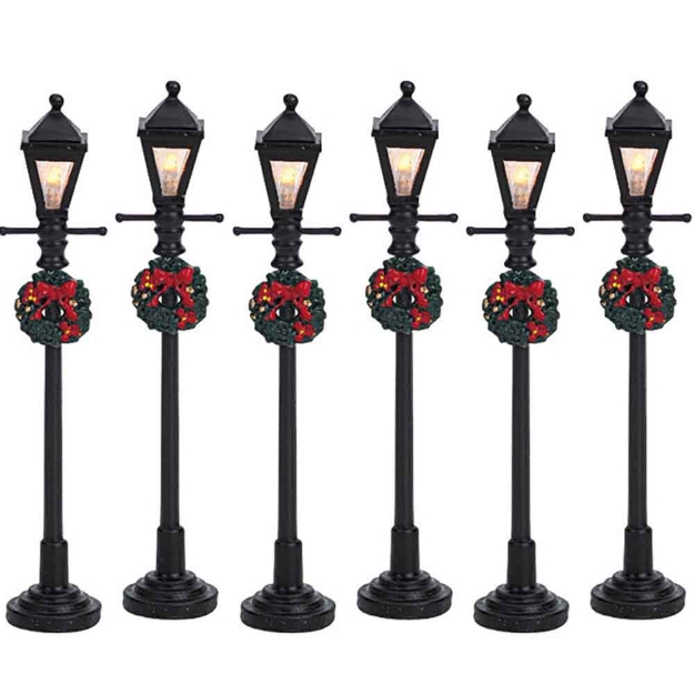 Image de Réverbères à gaz, ens/6 à piles - Lemax