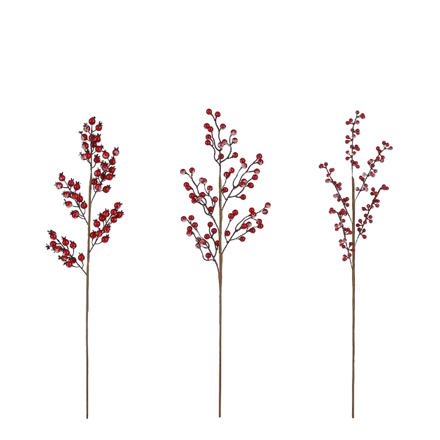 Image de Branche de baies rouge givre 3 assorti - Mica