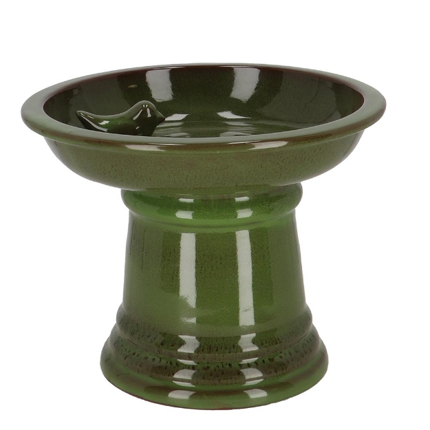 Image de Bain oiseau céram. sur pied vert S