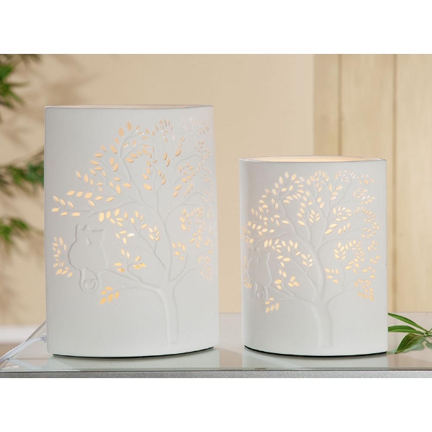 Image de Lampe Porcelaine arbre avec chat L - GILDE