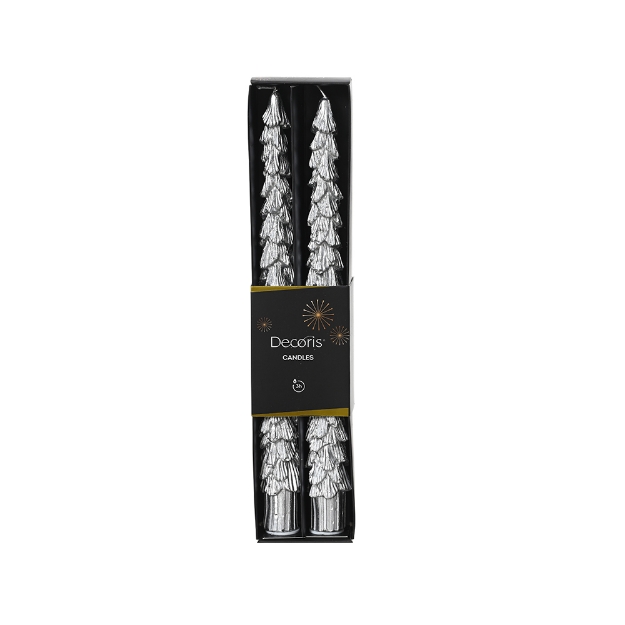Image de Bougie cire bougie longue sapin paillettes  argent 3h