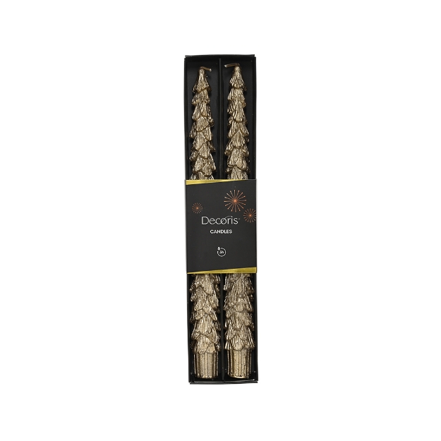 Image de Bougie cire bougie longue sapin paillettes or 3h