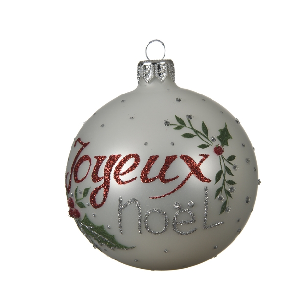 Image de Boule verre mat texte: joyeux noëlblanc d'hiverdia8.00cm