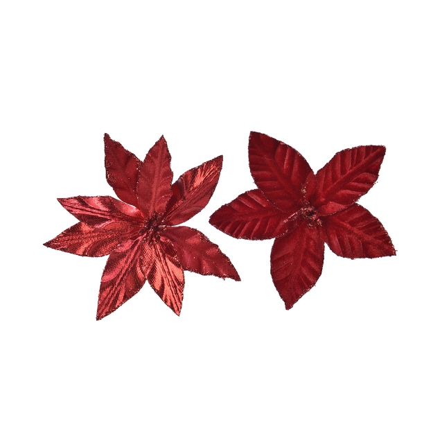 Image de Poinsettia s/pic poly paillettes velours rouge noel
