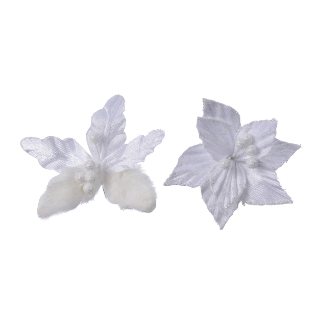 Image de Poinsettia s/clip pol velours a/fourrure artif BL hiver