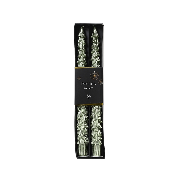 Image de Bougie cierge longue sapin menthe blanche H25