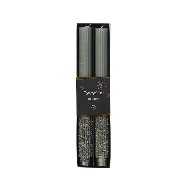 Image de Bougie cierge longue  granules, paillettes vert romarin