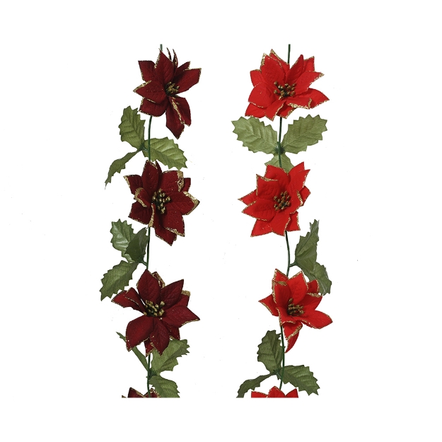 Image de Guirlande pol paillettes s/bord poinsettia a/feuilles 2col