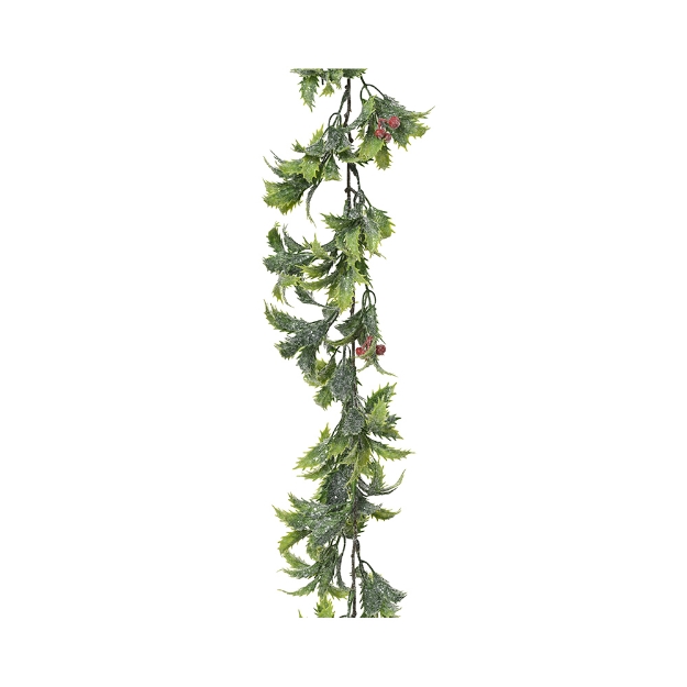 Image de Guirlande pe finition sucre feuille houx/baies vert/rge