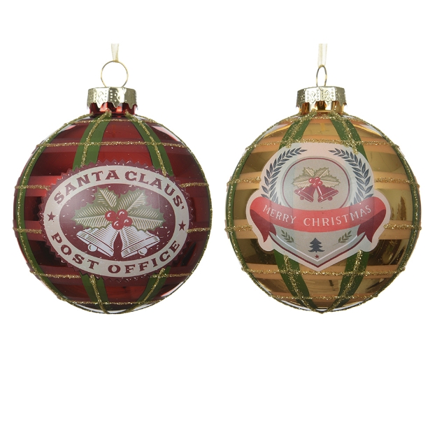 Image de Boules verre brillant a/decalco clochette 2col D8