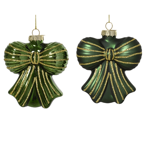 Image de Noeud verre brillant - mat ligne paillettes 2col Vert pin
