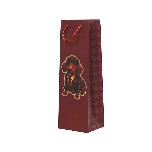Image de Sac cadeau papier paillettes teckel fsc S