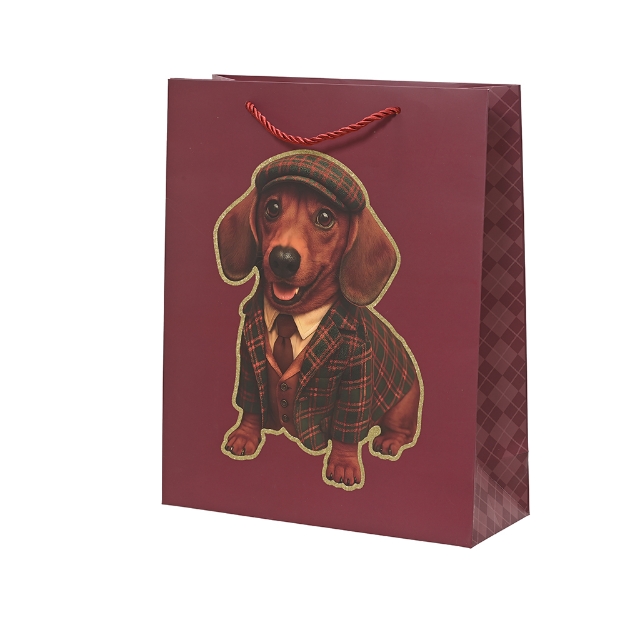 Image de Sac cadeau papier paillettes teckel fsc mix L