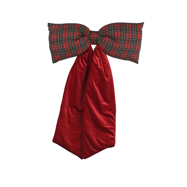Image de Noeud velours polyester tartan rge/coul H115