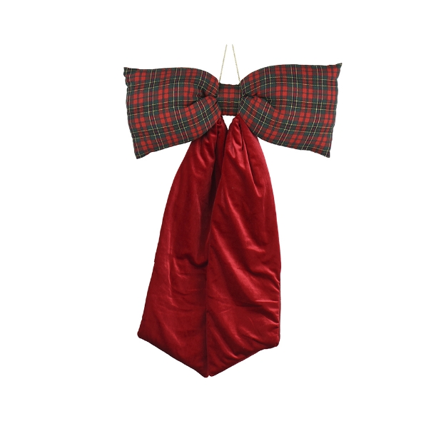 Image de Noeud velours polyester tartan rge/coul H80