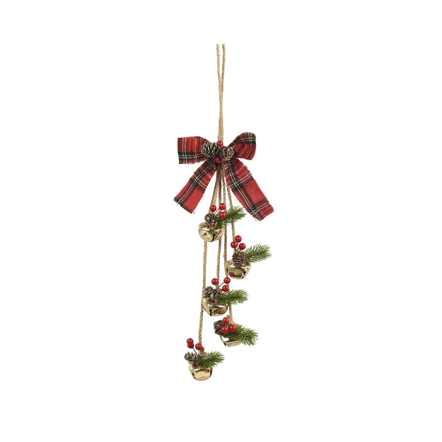 Image de Botte fer 5 clochettes, noeuds tartan, baies mousse or H34