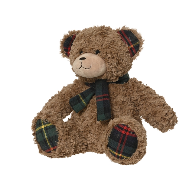 Image de Ours pol oreilles, pieds, noeud tartan vert brun H27