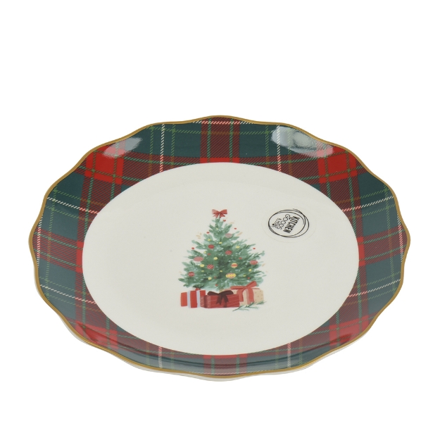 Image de Assiette a petit-dejeuner porc rond a/bord ondule tartan D20,5
