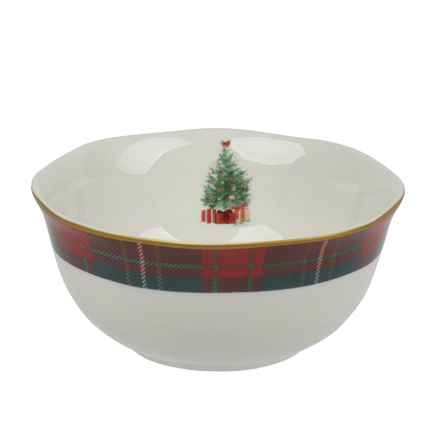 Image de Bol porcelaine rond a/bord ondule tartan D14