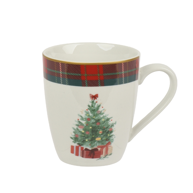 Image de Mug porcelaine rond a/anse tartan H10