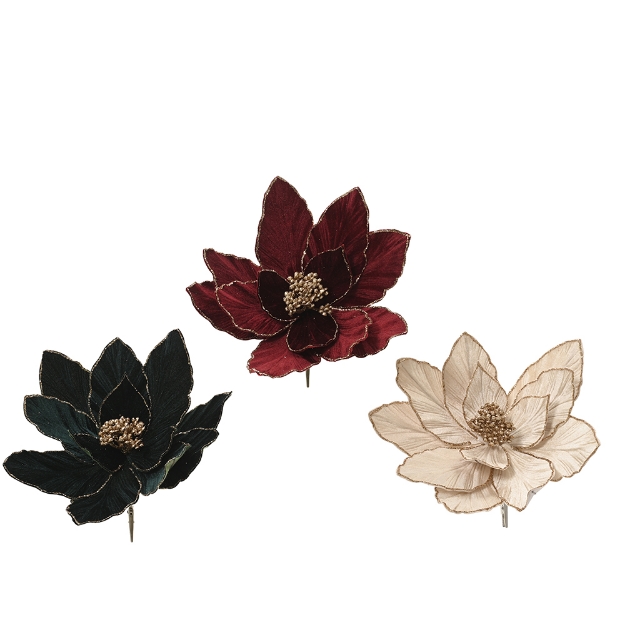 Image de Poinsettia s/clip velours poly  a/bord paillettes 3col D28