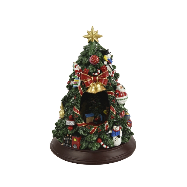 Image de Boite a musique polyresine sapin vert/coul H19