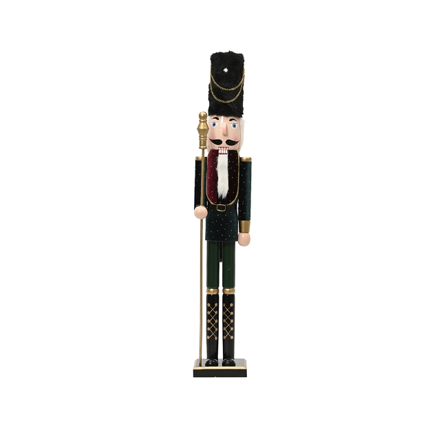 Image de Casse-noisette bois  velours a/pois vert/coul H48