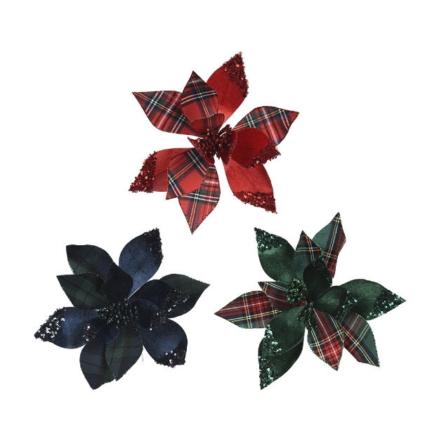 Image de Poinsettia s/clip velours poly sur clip 3col