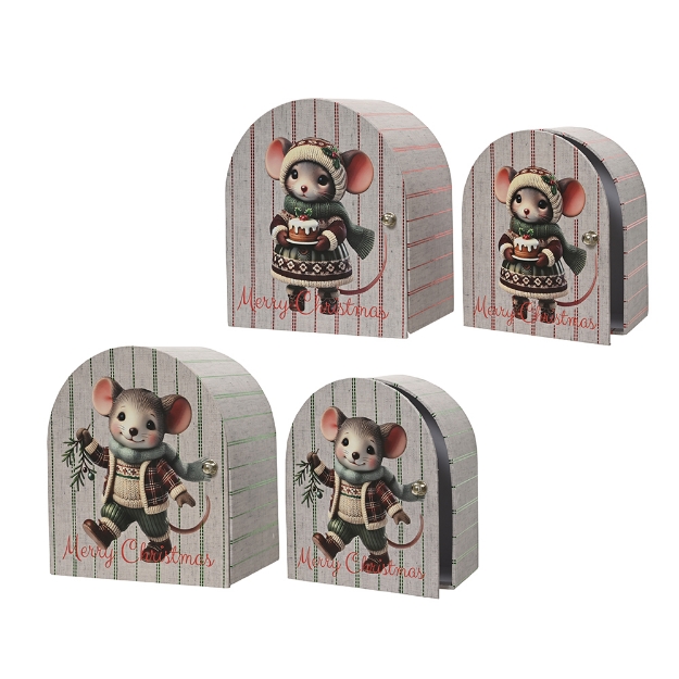 Image de Boite cadeau carton porte metallise rouge et vert souris 2ass fsc recycled