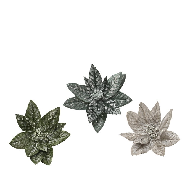 Image de Poinsettia sur clip velours polyester givre 3col D30