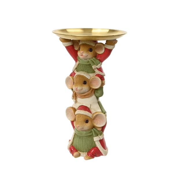Image de Souris polyresine 3 souris qui portent un plateau vert/coul H28,5