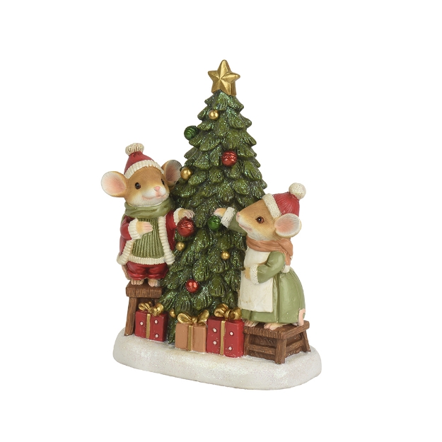 Image de Souris polyresine sapin - cadeaux vert/coul H22
