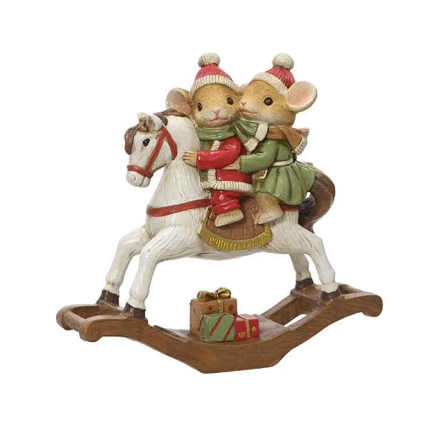 Image de Cheval a bascule polyresine souris - cadeaux rge/coul H18,5