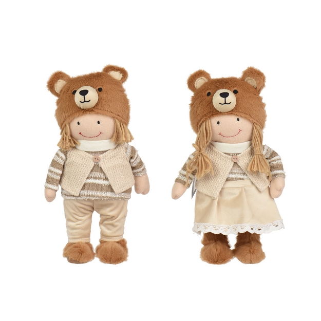 Image de Figurine polyester debout tisse chap ours H32