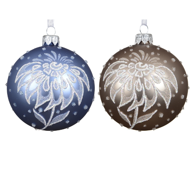 Image de Boule verre mat deco blanche fleurs 2col D8