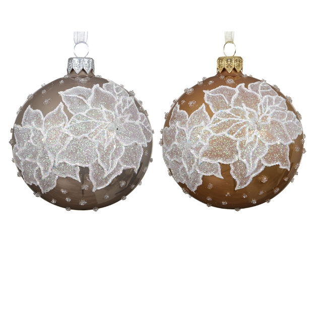 Image de Boule verre email fleur des neiges 2col D8